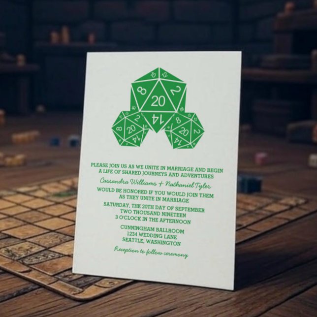 Convite de casamento de Dice Verde D20 (Green D20 Dice Wedding Invite)