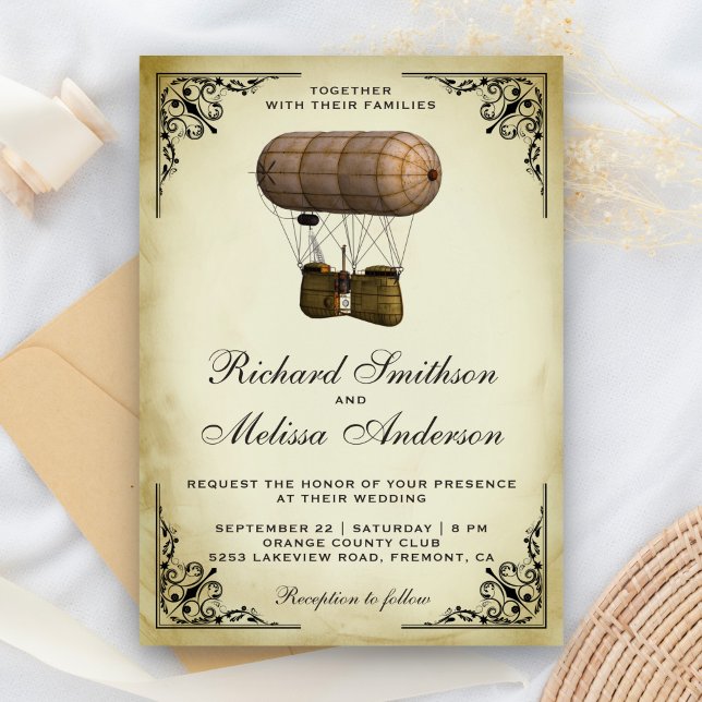 Convite de Casamento de Dirigível Steampunk Vintag (Criador carregado)