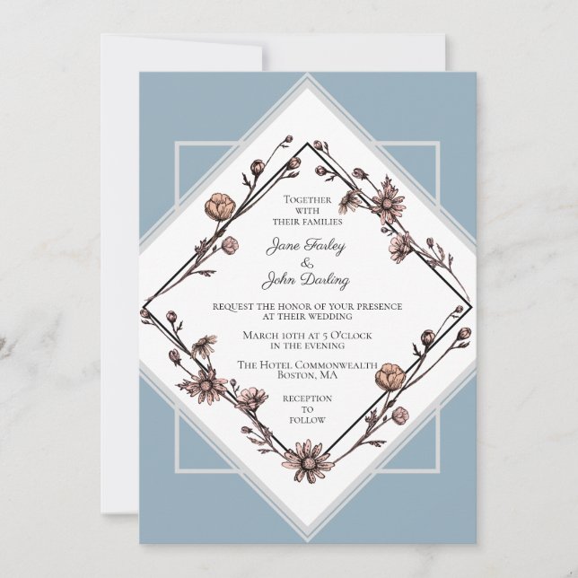 Convite de Casamento de Disias Desenhadas em Tinta (Frente)