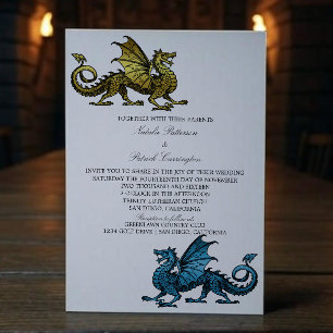 Convite de casamento de Dragão Azul Dourado