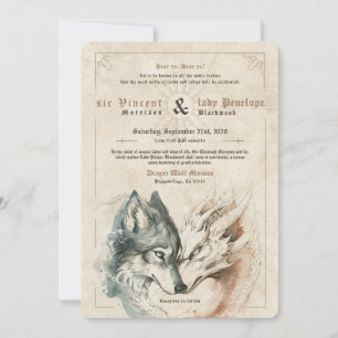 Convite de Casamento de Dragão e Lobo