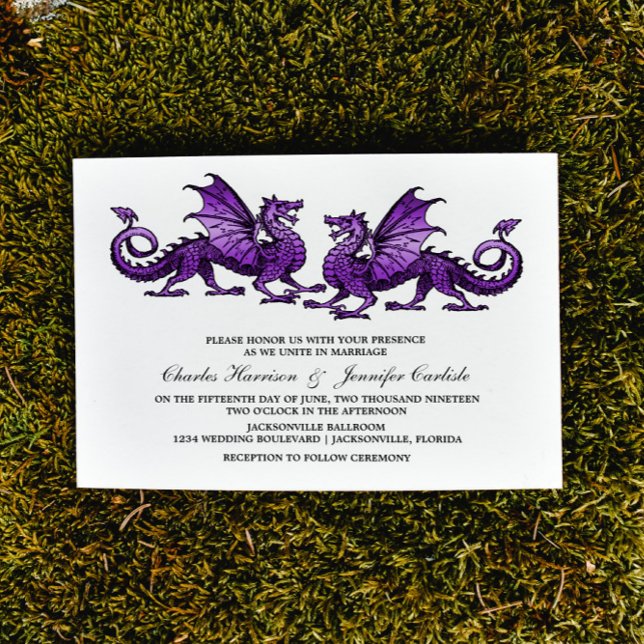 Convite de casamento de Dragão Elegante (Purple Elegant Dragons Wedding Invite)