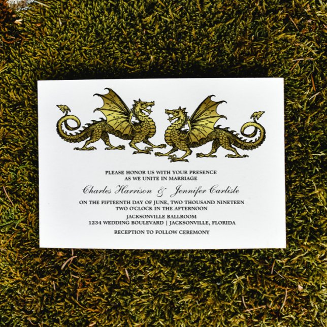 Convite de casamento de Dragão Elegante Dourado (Gold Elegant Dragons Wedding Invite)