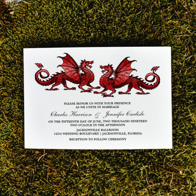Convite de casamento de Dragão Elegante Vermelho (Red Elegant Dragons Wedding Invite)