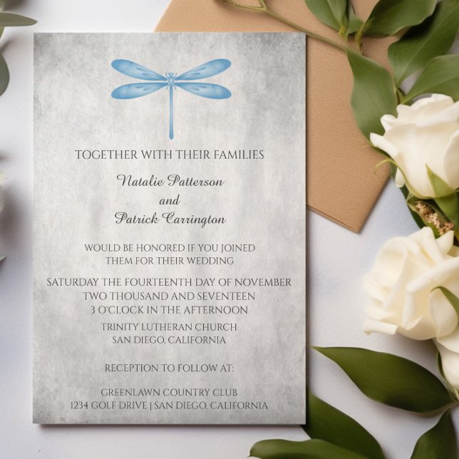 Convite De Casamento De Dragonfly Azul (Blue Dragonfly Wedding Invitation)