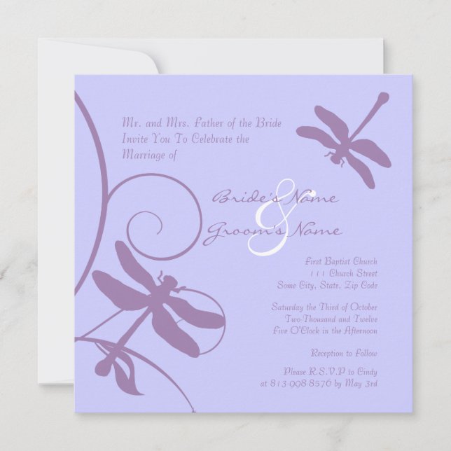 Convite de Casamento de Dragonfly &Periwinkle (Frente)