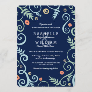 Convite de Casamento de Elegância de marinho