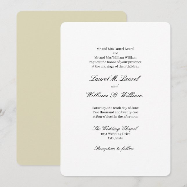 Convite De Casamento De Elegante Beige Ambos Os Pa (Frente/Verso)