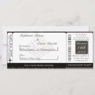 Convite de Casamento de Embarque de Cinza/Preto