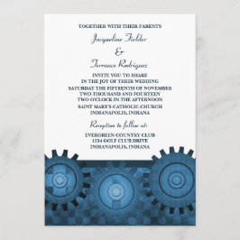 Convite de casamento de engrenagens Steampunk, azu