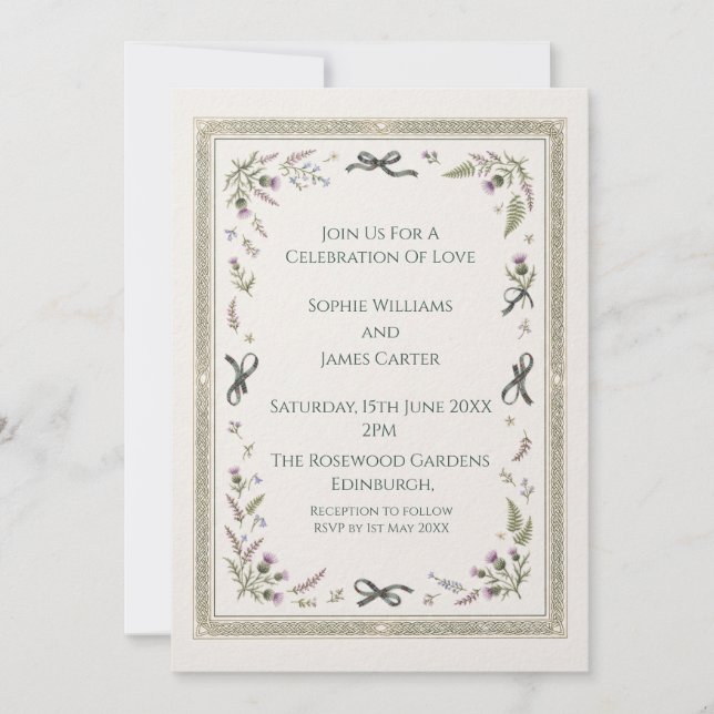 Convite de Casamento de Ervas Rústicas das Terras  (Frente)