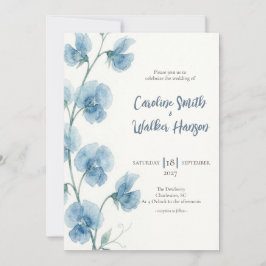 Convite de Casamento de Ervilha-Doce Aquarela Azul