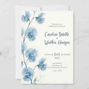 Convite de Casamento de Ervilha-Doce Aquarela Azul