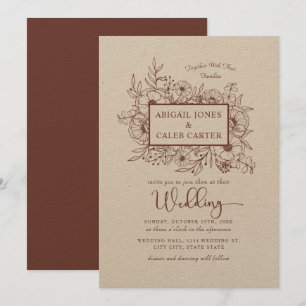 Convite De Casamento De Esboço Floral Rustic Kraf