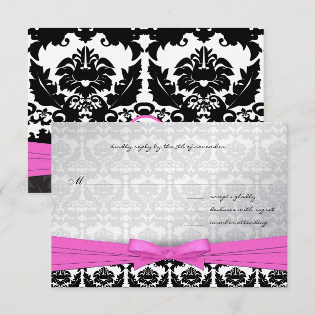 Convite de casamento de espirais de prata rosa e p (Frente/Verso)