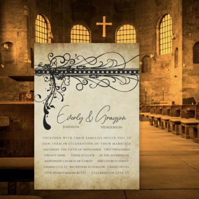 Convite de casamento de espirais Elegantes Pretos  (Criador carregado)