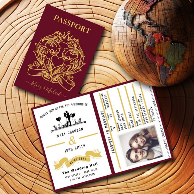 Convite De Casamento De Estilo De Passaporte Verme (Criador carregado)