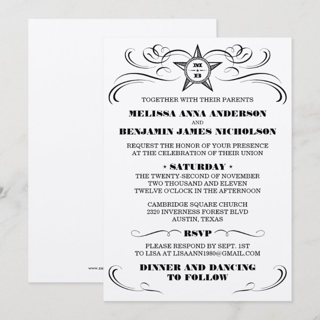 Convite De Casamento De Estilo Metálico Silver Do  (Frente/Verso)