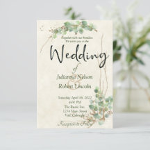 Convite de casamento de eucalipto e dourado