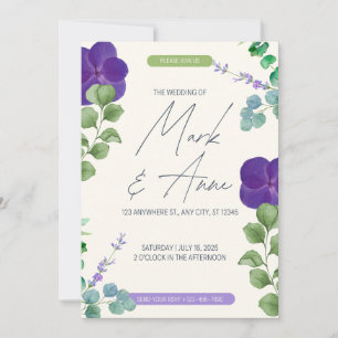 Convite de Casamento de Eucalipto Roxo Floral Mode