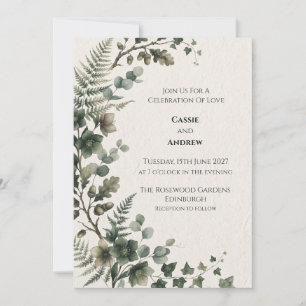 Convite de Casamento de Eucalipto Verde Escuro