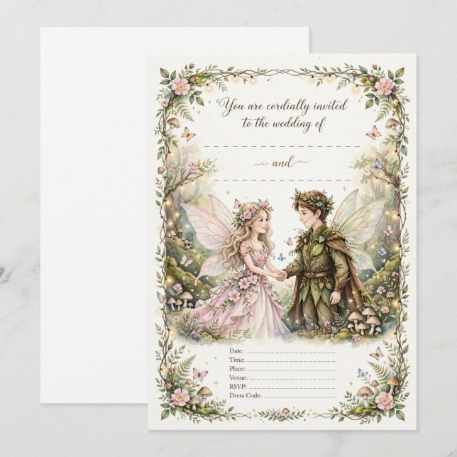 Convite de Casamento de Fada da Floresta (Frente/Verso)