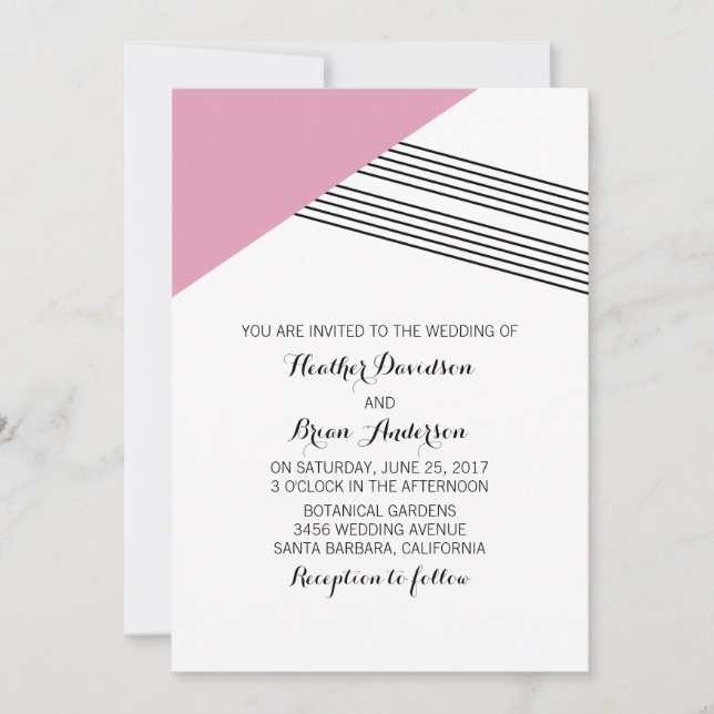 Convite de casamento de faixa geométrica rosa (Frente)