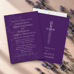 Convite de Casamento de Fantasia Medieval Roxo R