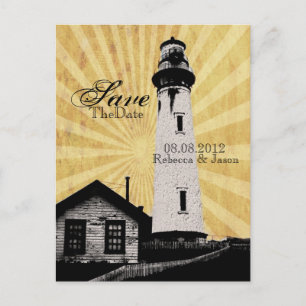 Convite de casamento de farol náutico costeiro par