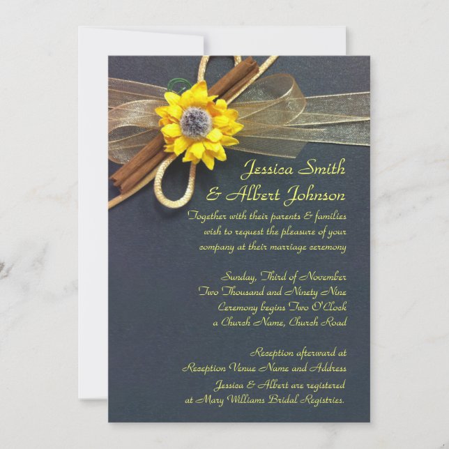 Convite de casamento de Fita de Girassol Romântica (Frente)