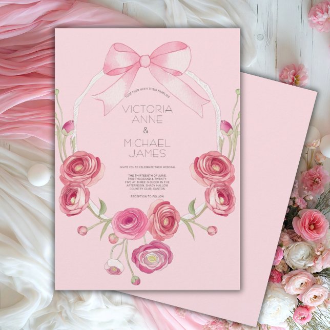 Convite De Casamento De Fita Floral Rosa (Criador carregado)