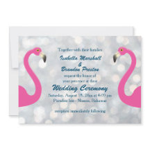 Convite De Casamento De Flamingo Silver Sparkly