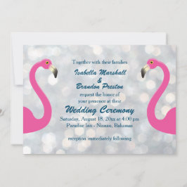 Convite De Casamento De Flamingo Silver Sparkly
