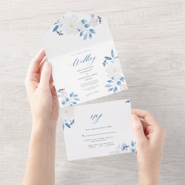 Convite De Casamento De Flor Azul De Aquarela (Tearaway)