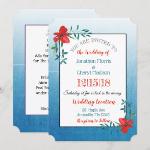 Convite De Casamento De Flor Azul E Vermelho De Do