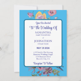 Convite De Casamento De Flor De Aquarela Azul Orça