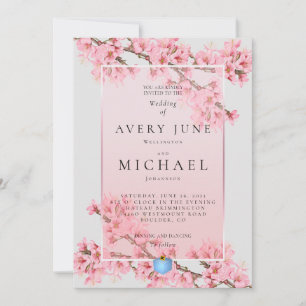 Convite de casamento de flor de cerejeira floral r