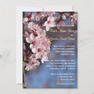 Convite de casamento de flor de cerejeira rosa bon