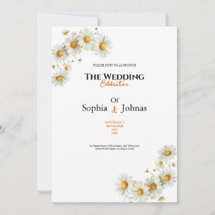 convite de casamento de flor de margarida elegante