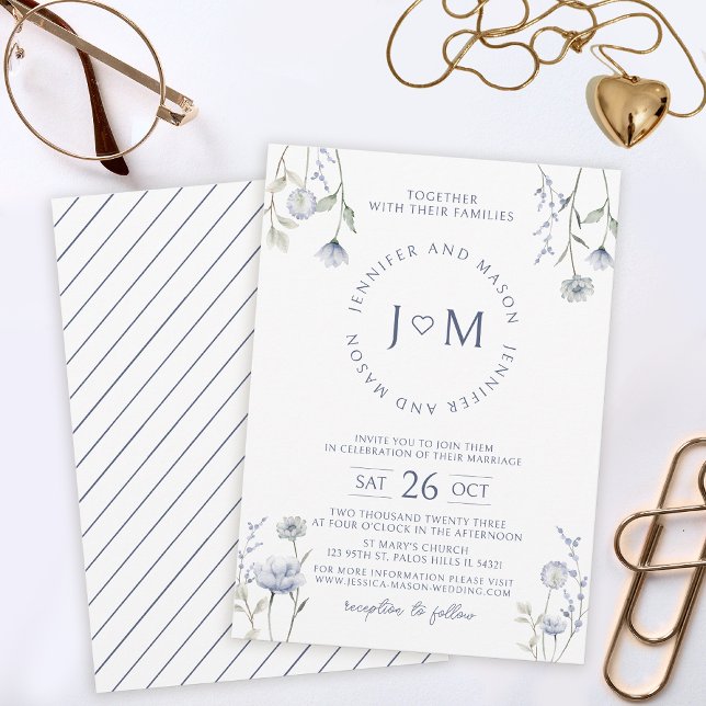 Convite de casamento de flor silvestre azul (Criador carregado)