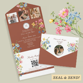 Convite de Casamento de Flor Silvestre Terracota B