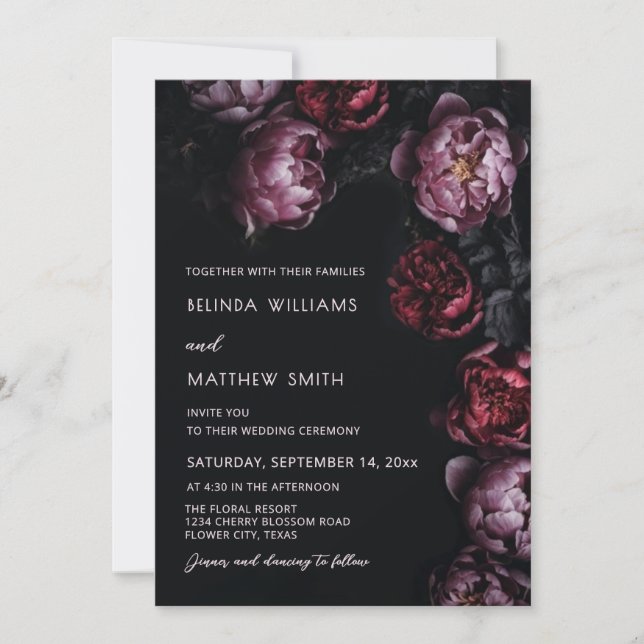 Convite de casamento de flores 3D Dark Moody (Frente)