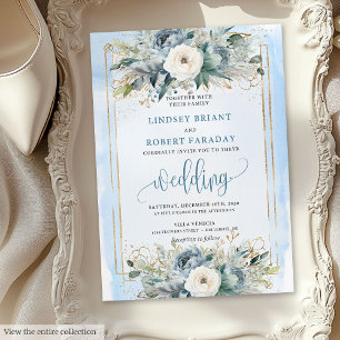 Convite de casamento de flores brancas e poeirenta
