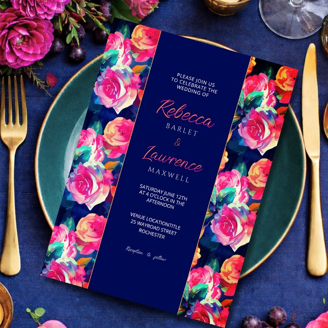 Convite de casamento de flores coloridas e elegant (Criador carregado)