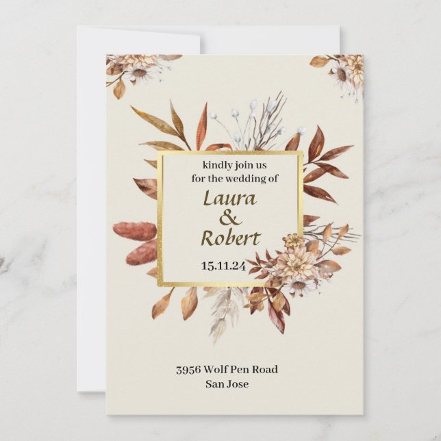 Convite de Casamento de Flores de Outono ao Ar Liv (Frente)