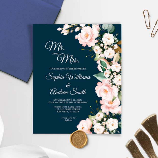 Convite De Casamento De Flores De Rosa De Escoamen (Criador carregado)