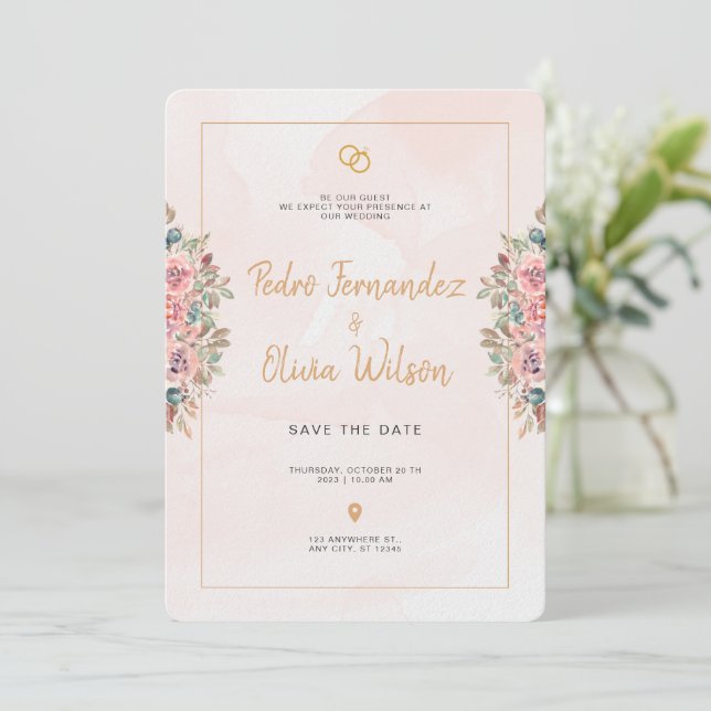 Convite de Casamento de Flores Minimalista Simples (Em pé/Frente)