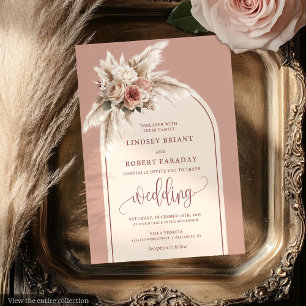 Convite de casamento de Flores Pampas Rosa Glamoro