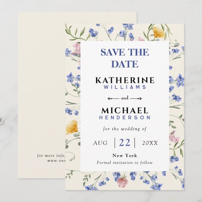 Convite de casamento de flores silvestres aquarela (Frente/Verso)