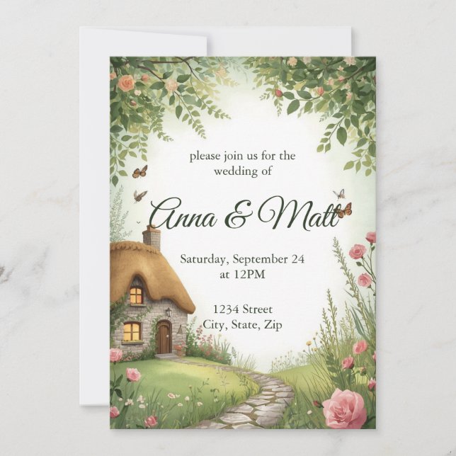 Convite de Casamento de Flores Silvestres de Casa  (Frente)